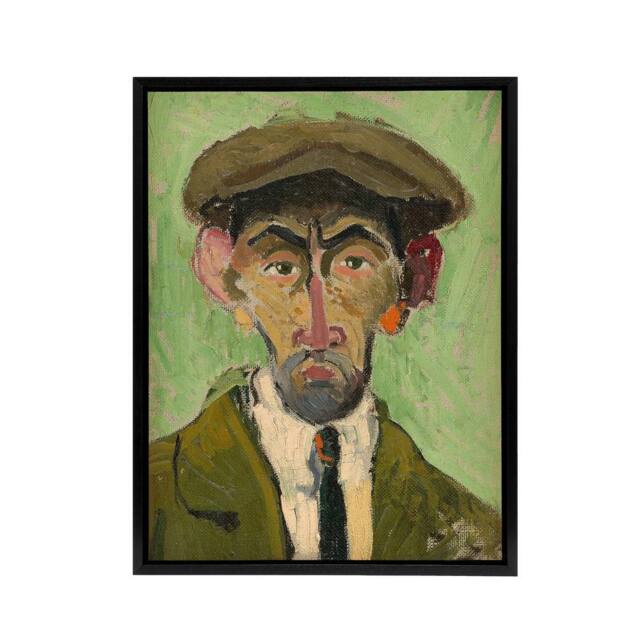 "Artery8 Self Portrait in Green Arnold Weisz Kubincan Black Framed Canvas Art - Size: W24"" x H32""" - image 1