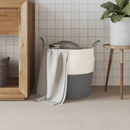Berkfield Home Storage Basket Grey & White √ò43x38 cm Cotton - Size: 43x38 cm