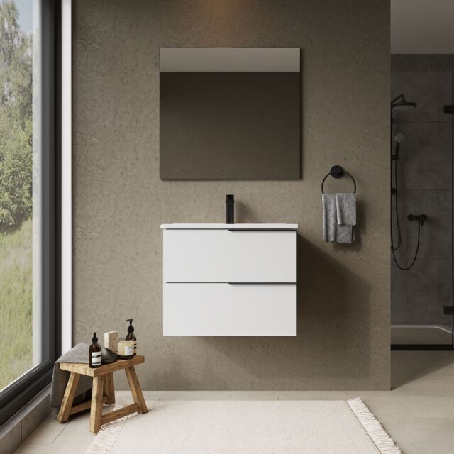 Banyetti Celtic 600mm Wall Hung Bathroom Vanity Unit with Athena Basin - Gloss White - image 1
