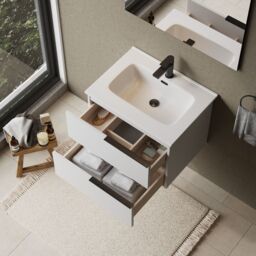 Banyetti Celtic 600mm Wall Hung Bathroom Vanity Unit with Athena Basin - Gloss White - thumbnail 5