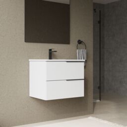 Banyetti Celtic 600mm Wall Hung Bathroom Vanity Unit with Athena Basin - Gloss White - thumbnail 3