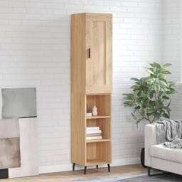 Berkfield Home Highboard Sonoma Oak 34.5x34x180 cm Engineered Wood in Light Tan - thumbnail 2