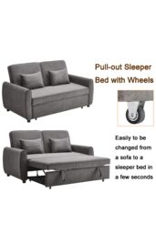 Living and Home 2 Seater Linen Convertible Sofa Pull Out Sofa Bed with Pillows in Dark Grey - thumbnail 6