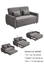Living and Home 2 Seater Linen Convertible Sofa Pull Out Sofa Bed with Pillows in Dark Grey - thumbnail 5