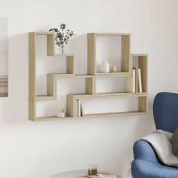 Berkfield Home Wall Shelf Sonoma Oak 96x12x64 cm Engineered Wood in Light Tan - Size: 96 x 12 x 64 cm