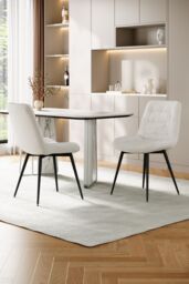 Living and Home 2pcs Teddy Fleece Upholstered Dining Chair in White - thumbnail 3