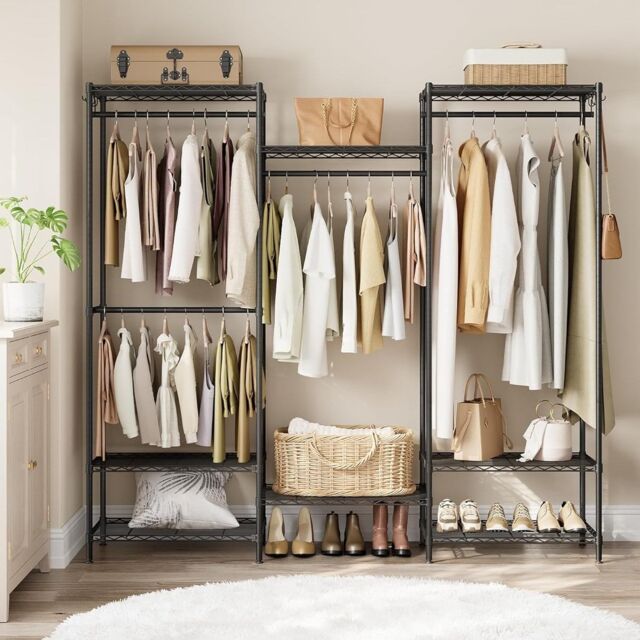 SONGMICS Open Wardrobe Metal Clothes Rails Adjustable Shelves Dividable in Black - image 1