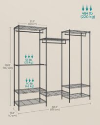 SONGMICS Open Wardrobe Metal Clothes Rails Adjustable Shelves Dividable in Black - thumbnail 3