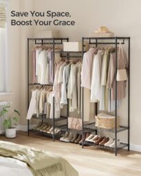 SONGMICS Open Wardrobe Metal Clothes Rails Adjustable Shelves Dividable in Black - thumbnail 2