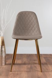 FurnitureboxUK Kylo Large Brown Wood Effect Dining Table & 6 Corona Gold Leg Faux Leather Chairs in Beige - thumbnail 9