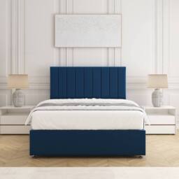 "BSSPOKE Aria Plush Velvet Divan Bed 24"" Headboard & 4Drawers & Mattress in Blue - Size: Double" - thumbnail 2