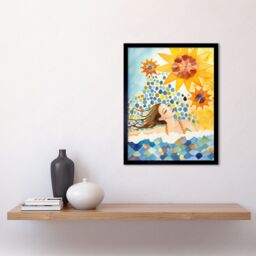 "Artery8 Wall Art Print Abstract Sea Swimming Folk Art Bathroom Art Framed in Black - Size: W12"" x H16""" - thumbnail 2