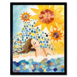 "Artery8 Wall Art Print Abstract Sea Swimming Folk Art Bathroom Art Framed in Black - Size: W12"" x H16""" - thumbnail 1