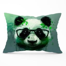 Warren Reed - Designer Panda With Glasses, Green Splashart Cushions - Size: 60 cm x 60 cm - thumbnail 1