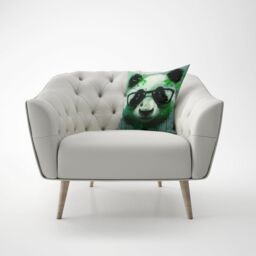 Warren Reed - Designer Panda With Glasses, Green Splashart Cushions - Size: 60 cm x 60 cm - thumbnail 4
