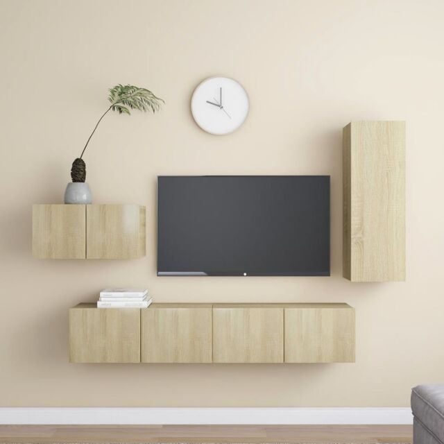 Berkfield Home 4 Piece TV Cabinet Set Sonoma Oak Engineered Wood in Brown - image 1