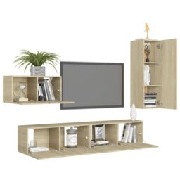 Berkfield Home 4 Piece TV Cabinet Set Sonoma Oak Engineered Wood in Brown - thumbnail 3
