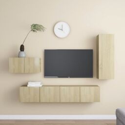 Berkfield Home 4 Piece TV Cabinet Set Sonoma Oak Engineered Wood in Brown - thumbnail 1