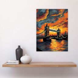 Artery8 Tower Bridge & The Thames River Storm Clouds Orange & Grey London England Large Wall Unframed Art Poster Print Thick Paper 18X24 Inch - thumbnail 4