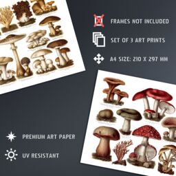 Artery8 Wall Art Print Vintage Poisonous & Edible Mushrooms s Set Of 3 s Study Office Aesthetic Meyers Lexikon A4 - thumbnail 4