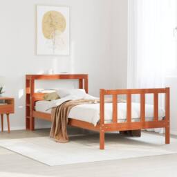 Berkfield Home Beautiful Bed Frame with Headboard Frame Wax Brown 75x190 cm Smal - Size: Small Single - thumbnail 2