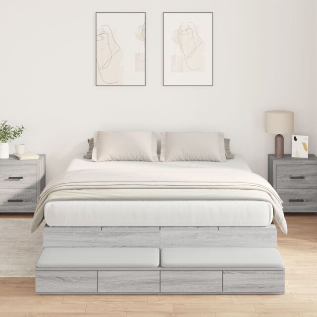 Berkfield Home Storage Bed Frame Grey sonoma Engineered wood 150 x 200 cm - image 1