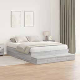 Berkfield Home Storage Bed Frame Grey sonoma Engineered wood 150 x 200 cm - thumbnail 5