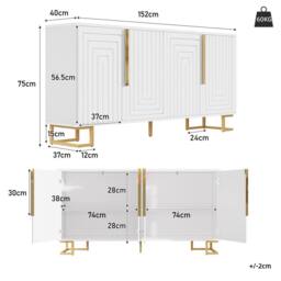BTM Sideboard Cabinet Storage Drawers Geometric Design Gold Handles in White - thumbnail 4