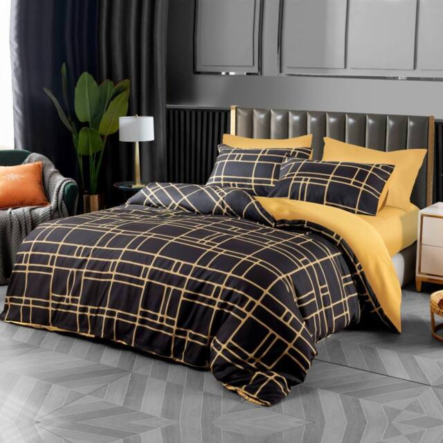 Lazzaro Home Premium Brushed Microfiber Bricks Reversible Duvet Cover Set in Gold - Size: Double - image 1