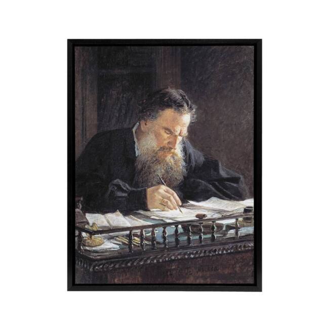 "Artery8 Nikolai Ge Leo Tolstoy Portrait Framed Canvas Wall Art Print - Size: W12"" x H16""" - image 1