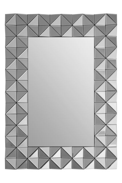 Orsina 3D Geometric Wall Mirror For Livingroom, Modern Rectangular Accent Mirror For Bedroom in Silver - image 1