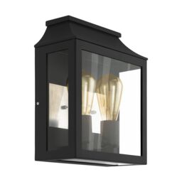Loops IP44 Outdoor Wall Light Black Aluminium Glass Box 2x 60W E27 Bulb Porch Lamp