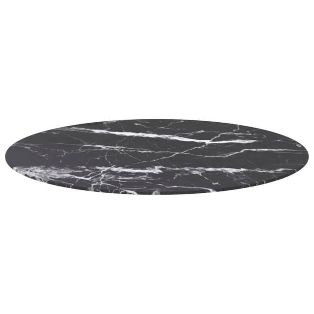 Berkfield Home Table Top Black Ã˜90x1 cm Tempered Glass with Marble Design - Size: 90x1 cm - image 1