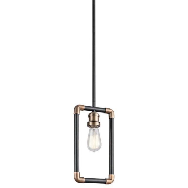 Netlighting Imahn 1 Light Mini Ceiling Pendant Light Black Natural Brass E27 in Yellow - image 1