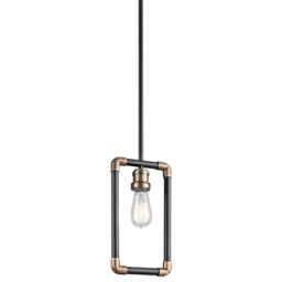 Netlighting Imahn 1 Light Mini Ceiling Pendant Light Black Natural Brass E27 in Yellow