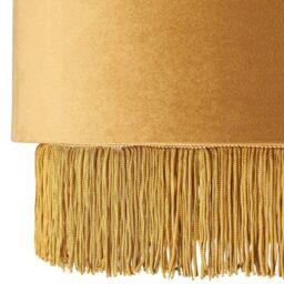 Happy Homewares Modern Velvet Drum Pendant Shade with Tassels & Embroidered Trim in Mustard - Size: 14 inches - thumbnail 3