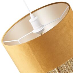 Happy Homewares Modern Velvet Drum Pendant Shade with Tassels & Embroidered Trim in Mustard - Size: 14 inches - thumbnail 5