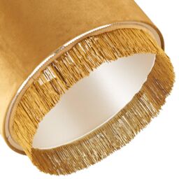 Happy Homewares Modern Velvet Drum Pendant Shade with Tassels & Embroidered Trim in Mustard - Size: 14 inches - thumbnail 4