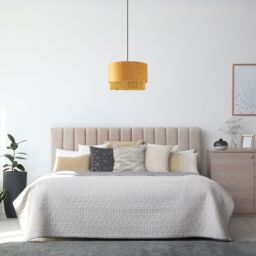 Happy Homewares Modern Velvet Drum Pendant Shade with Tassels & Embroidered Trim in Mustard - Size: 14 inches - thumbnail 7