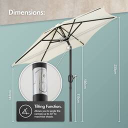 VonHaus 2M Ivory Steel Garden Parasol in Beige - thumbnail 7