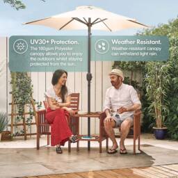 VonHaus 2M Ivory Steel Garden Parasol in Beige - thumbnail 4