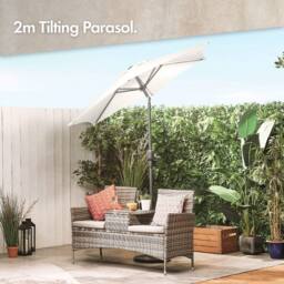 VonHaus 2M Ivory Steel Garden Parasol in Beige - thumbnail 2