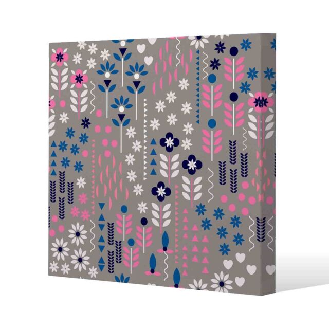 Benjamin Tate Design Selection of Flowers in Pink, Blue & White (Canvas Print) / 77 x 77 x 4cm in Natural - Size: 77 x 77 x 4 cm - image 1