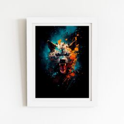 "Warren Reed - Designer Splashart Angry Hyena Face Framed Art Print in White - Size: W12"" x H16""" - thumbnail 2