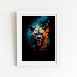 "Warren Reed - Designer Splashart Angry Hyena Face Framed Art Print in White - Size: W12"" x H16""" - thumbnail 1