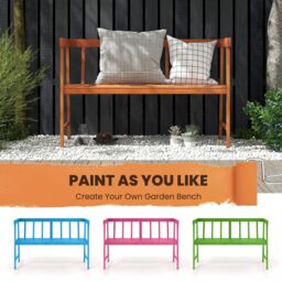 Gymax 2-Person Outdoor Bench Patio Wooden Bench With Backrest & Armrests in Orange - thumbnail 4
