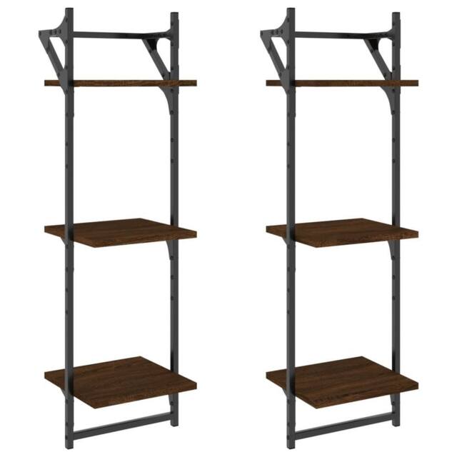Berkfield Home 3-Tier Wall Shelves with Bars 2 pcs Brown Oak 30x25x100 cm - Size: 30 x 25 x 100 cm - image 1