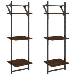 Berkfield Home 3-Tier Wall Shelves with Bars 2 pcs Brown Oak 30x25x100 cm - Size: 30 x 25 x 100 cm - thumbnail 1