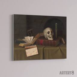 "Artery8 William Michael Harnett Memento Mori Canvas Wall Art Print in Brown - Size: W18"" x H24""" - thumbnail 2