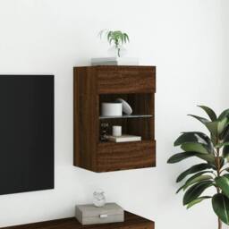Berkfield Home TV Wall Cabinet with LED Lights Brown Oak 40x30x60.5 cm - thumbnail 5